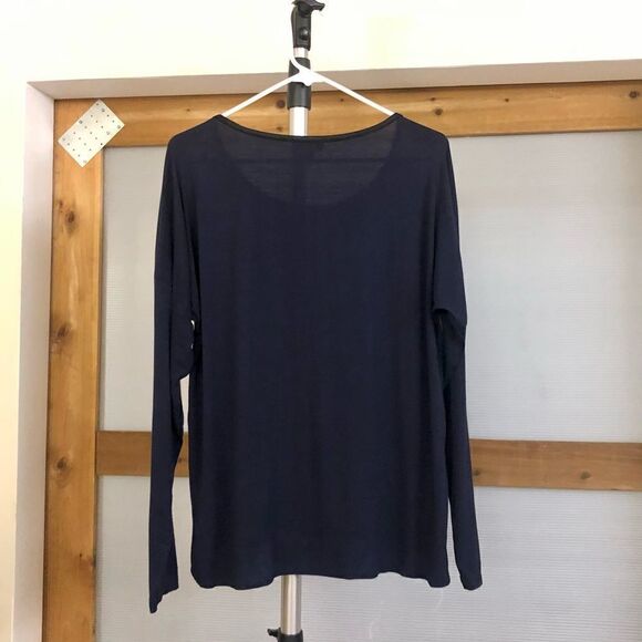 Calvin KLEIN Animal Print Transparent Mesh Shoulders Lonf Sleeve in Blue /  Sz L - Picture 4 of 6